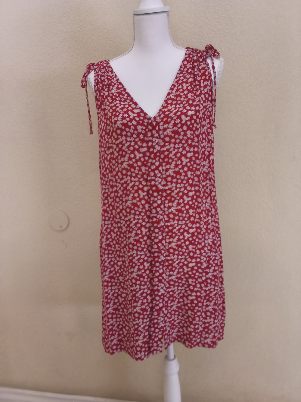MELLODAY Red Floral V-Neck Tie-Strap Sleeveless Dress